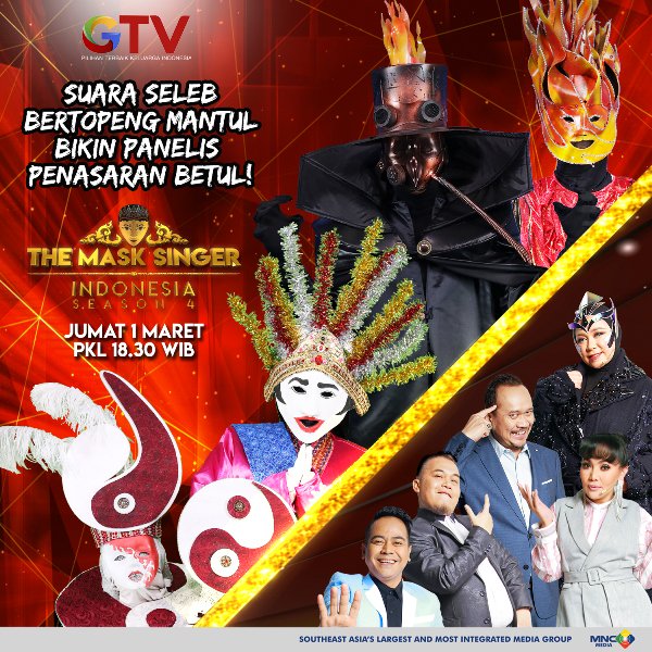 OfficialGTVID's tweet photo. Bersiap dibikin bingung dengan komentar ajaib dari para panelis! @melly_goeslaw @dennych @KarthykaPutri Malam ini Pkl18.30 WIB #MaskSinger4Eps7 hanya di @OfficialGTVID #TheMaskSingerGTV https://t.co/T4kpZ3MROR