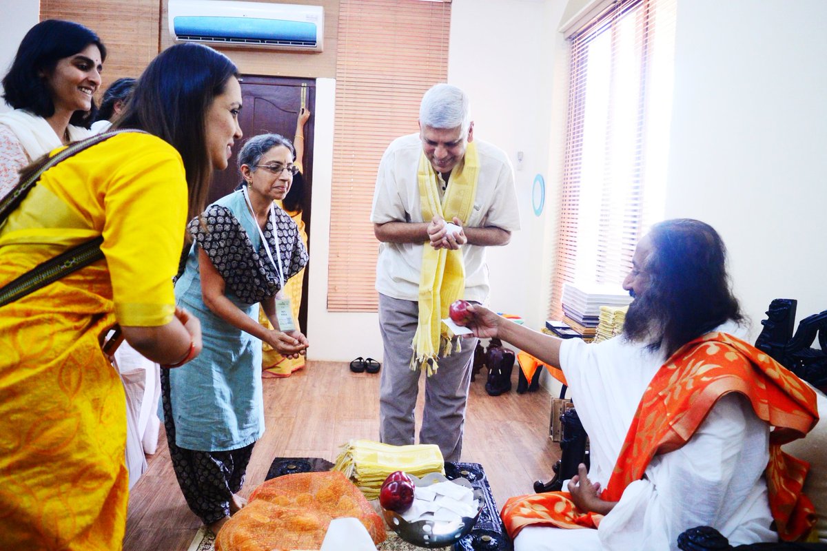 aol_laos's tweet photo. H.E. Mr. Ravi Shankar Aisola , Indian Ambassador to #LaoPDR taking #blessing from #Gurudev @SriSri ji at @ArtofLiving #International #Centre in #Bangalore , #India @BangaloreAshram.  #Laos #coordinator @heeruaol ji n Dr. Sharika ji ( @charuandguru ) accompanying him. https://t.co/6zWGLYVGef