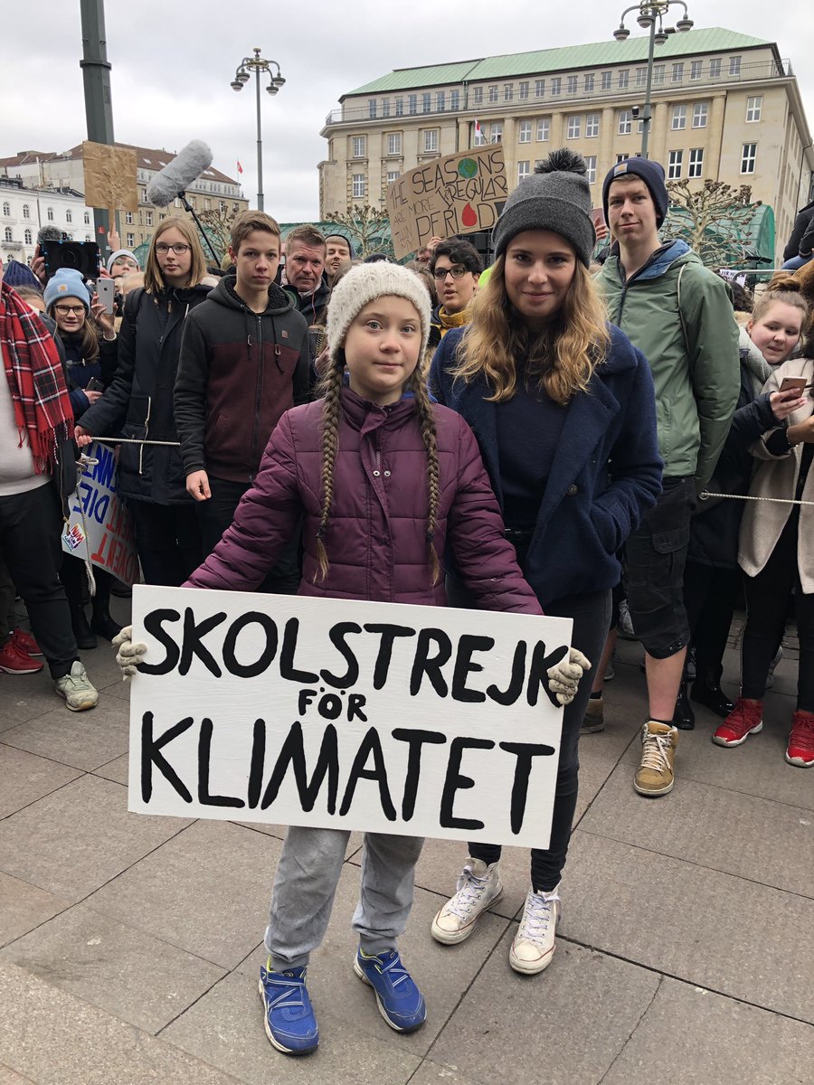 GretaThunberg's tweet photo. School strike week 28. In Hamburg with @Luisamneubauer 
#climatestrike #fridaysforfuture #schoolstrike4climate https://t.co/XhE3WtVS5D