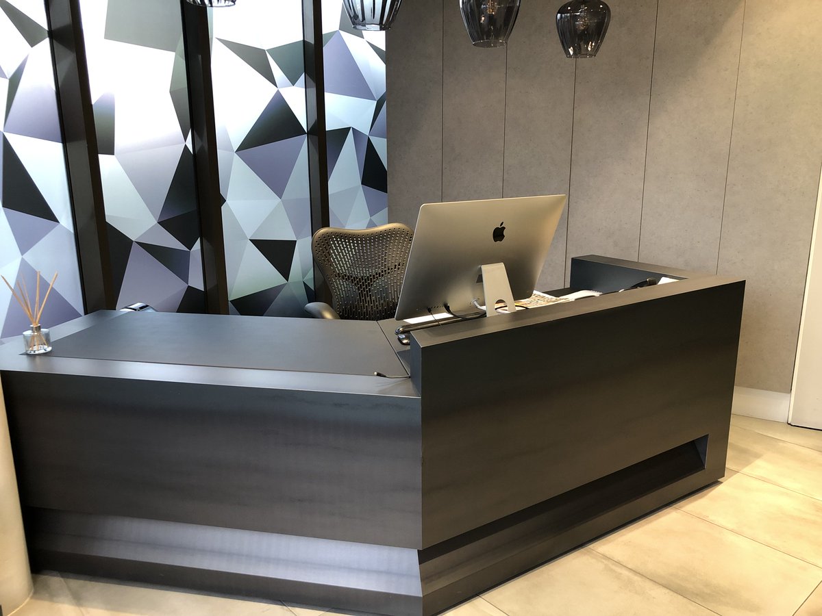 Our client asked us to redesign their Reception area to give a more modern feel. We replaced the original Storagewall doors with a Concrete Effect MFC and installed a new Reception Desk in burnt steel finish with leather inlay.
#reception #officedesign rapidoffice.co.uk