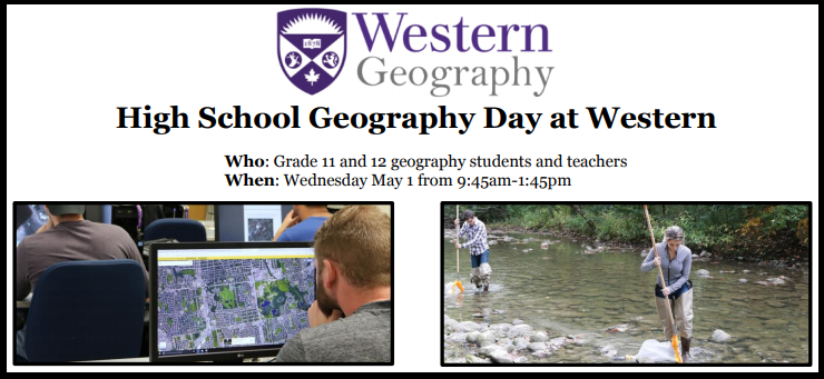 DemaiterTVDSB's tweet photo. Registration for High School Geography Day is active!  The Department of Geography at @westernuSocSci has a full day of activities, designed for #TVDSB geography students. Why not give it a go?  After all, geography is where it's at. Register today: https://t.co/NVg0ugm83X https://t.co/0Cf3lqZjb9