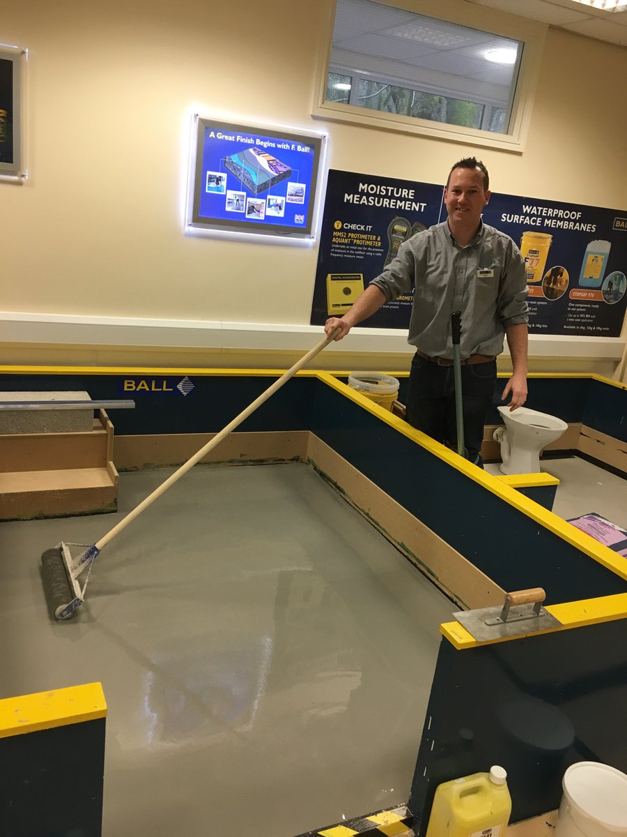 Matthew from ⁦<a href="/FirstForFloors/">First For Floors SW</a>⁩ applying ⁦<a href="/FBallUK/">F. Ball and Co. Ltd.</a>⁩ Stopgap Greenbag at our training HQ this morning. #TeamFball