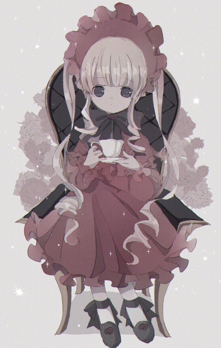 shinku 1girl solo cup dress long hair teacup blonde hair  illustration images