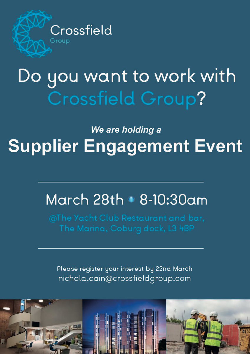 Do you want to work with Crossfield?!
Our construction and living teams are looking to expand their supply chain to align with our future pipeline of work. 
Please register your interest via the details below. #opportunities #local #supplychain