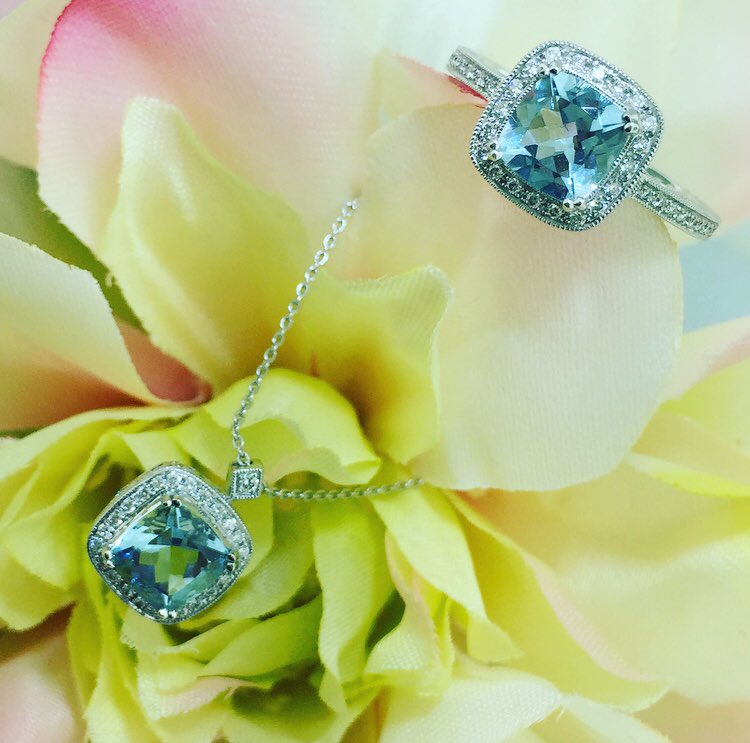 PageFine's tweet photo. Gemstone of the month for March is the beautiful and rare Aquamarine. 
The name Aquamarine derives from the Latin, meaning ‘water of the sea’. These gorgeous blue stones are not possess a good hardness which makes them quite robust for daily wear. #finejewellery #Aquamarine https://t.co/fS9up1PCY8