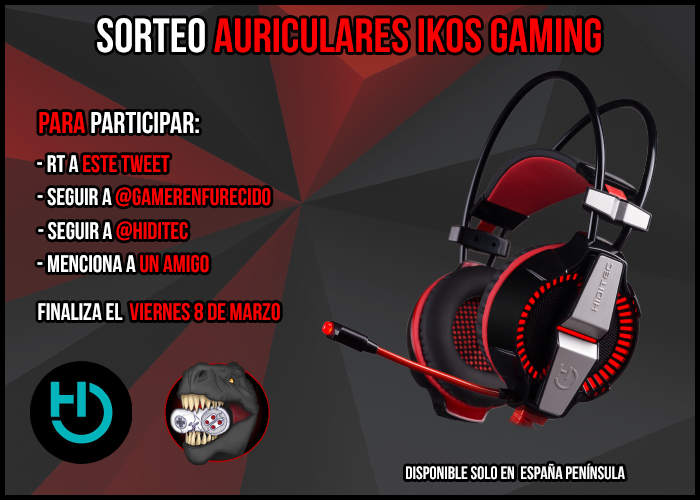 GamerEnfurecido's tweet photo. ⚠️SORTEO⚠️
¿Quieres ganar unos auriculares #IKOS Gaming para PC y PS4?

Para participar:
- Haz RT 🔁
- Sigue a ➡ @Hiditec y @GamerEnfurecido
- Menciona a un amigo con quién viciarte y a qué juego. 💬

¡A más menciones, más posibilidades!

Finaliza el 08/03 ⌛️

🍀¡Suerte!🍀 https://t.co/I7gafW4ZPY