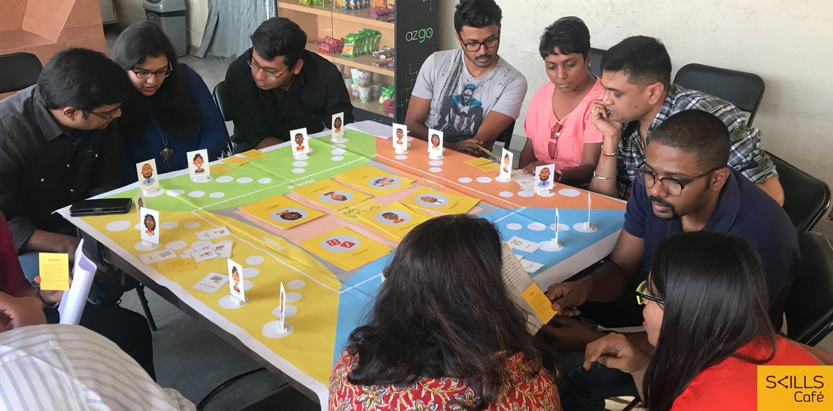SkillsCafe_'s tweet photo. In a world going high tech, it feels great to go high touch. Arguments, deep discussions, provocations, peer learning and self-reflection - everything one would want from an experiential learning tool. Here are pictures from the Skills Cafe' LeadCraft board game evening yesterday https://t.co/bCjsLSpreJ
