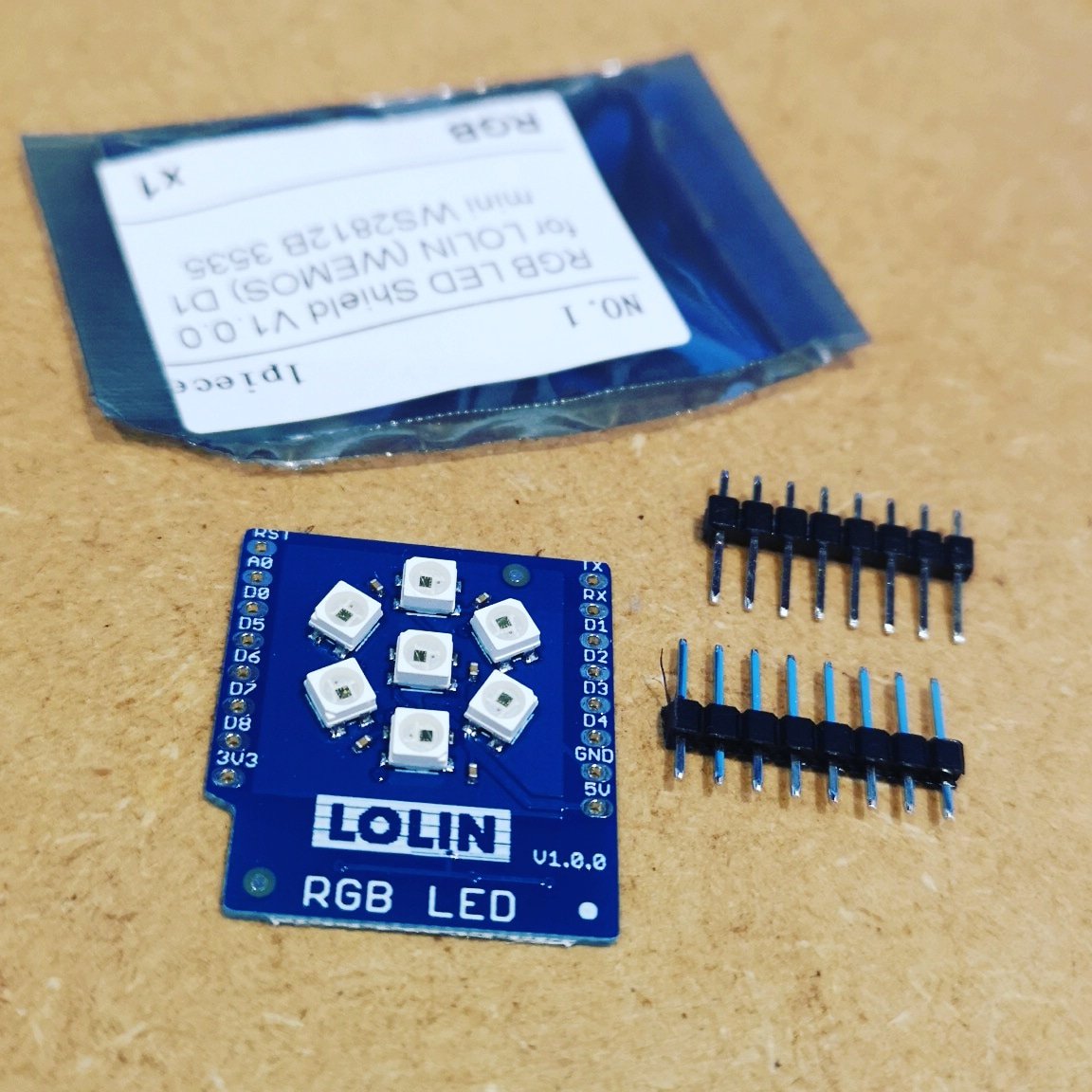 Average_Maker's tweet image. Today's post from China - a 7 RGB LED shield for my Wemos D1 Mini #Wemos #D1Mini