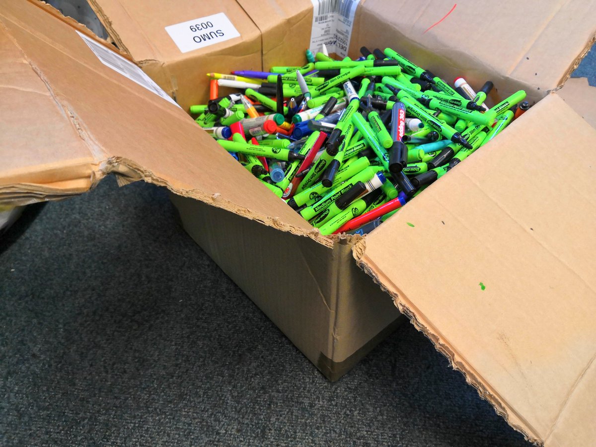 BWSPrep's tweet photo. Our first 15kg shipment of old pens ready to be collected and recycled. These would otherwise have gone to landfill! Well done everybody - let's keep up the great work! #plastic #terracycle https://t.co/JLdIzmnZ9j