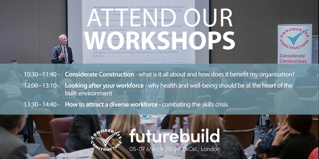 CCScheme's tweet photo. Don’t miss out on this exciting opportunity to make the most of your visit at @Futurebuildnow, come by Stand D150 to find out how the Scheme can benefit your organisation. Join our workshops now https://t.co/jbzd9V39HS #futurebuild2019 #loveconstruction https://t.co/YLeCBr2QyD
