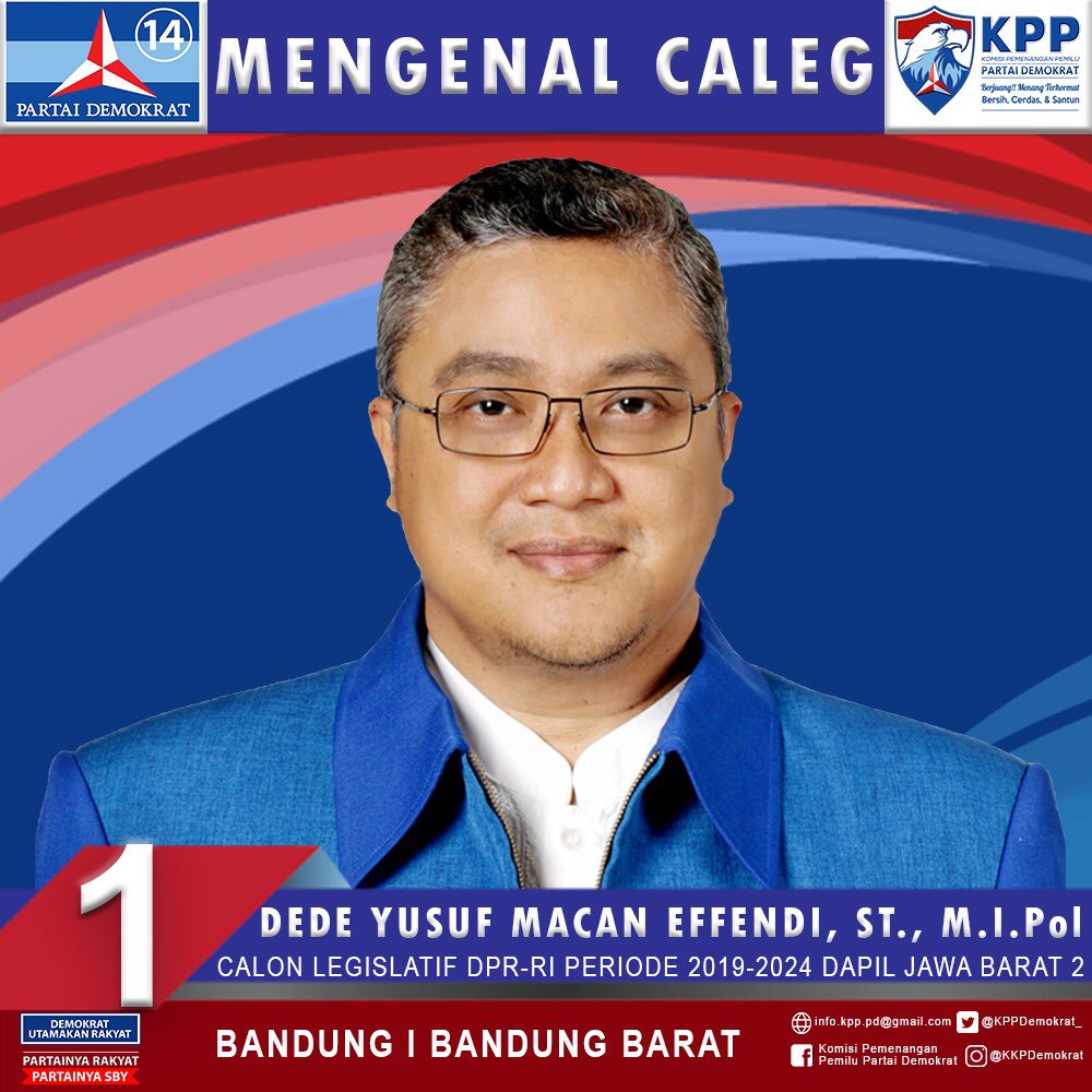 KPPDemokrat_'s tweet photo. Mengenal Caleg Fraksi Partai Demokrat :

1. Dede Yusuf Macan Effendi,ST, M.I.Pol
(Calon Ang.Legislatif 2019-2024 Dapil Jabar II).Beliau juga merupakan Ang.DPR RI Fraksi Demokrat yg menjabat sbg Ketua Komisi IX
#jawabarat  #KPPPD #partaidemokrat #demokratsiap2019 #mengenalcalegfpd https://t.co/yEaYT4QPWW