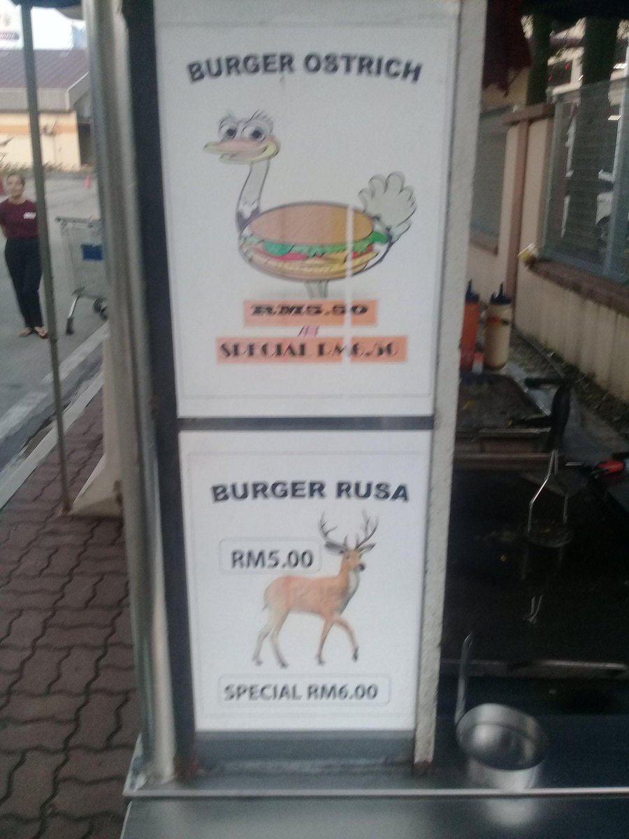 manavjivan's tweet image. #WelcomeHomeAbhinandan

A Malaysian street vendor sells deer meat and Ostrich meat burgers:

#LeanMeat