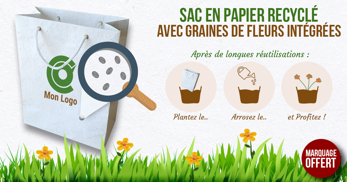 Offrez une 2ème vie à vos cadeaux personnalisés ! ♻️
Découvrez le sac recyclé avec graines de fleurs intégrées et communiquez autour de vos valeurs en alliant l'utile au recyclable.🌱🌷
Retrouvez ce produit sur notre site et profitez du marquage offert : ow.ly/jHqV30nRelh