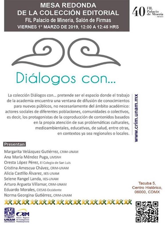 libroscrim_unam's tweet photo. Hoy! #FILPM40 Platicaremos sobre la colección Diálogos con... Un espacio donde el trabajo de la academia encuentra una nueva ventana de difusión de conocimientos para nuevos públicos no necesariamente del ámbito académico @librosunam  @unammorelos @FILMineria #libroscrim https://t.co/Uk2BI9Vzvb