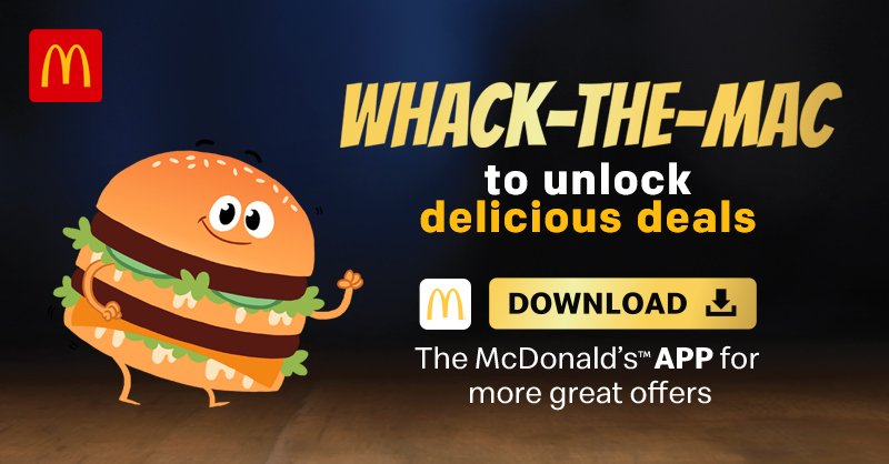McDonalds_SA's tweet photo. #WhackTheMac is Back and that means we are giving you more delicious deals to unlock. RT or ❤️ this Tweet to get a reminder when our yummy specials are up for grabs. Ts&amp;Cs apply. https://t.co/oHJbtKHVLE