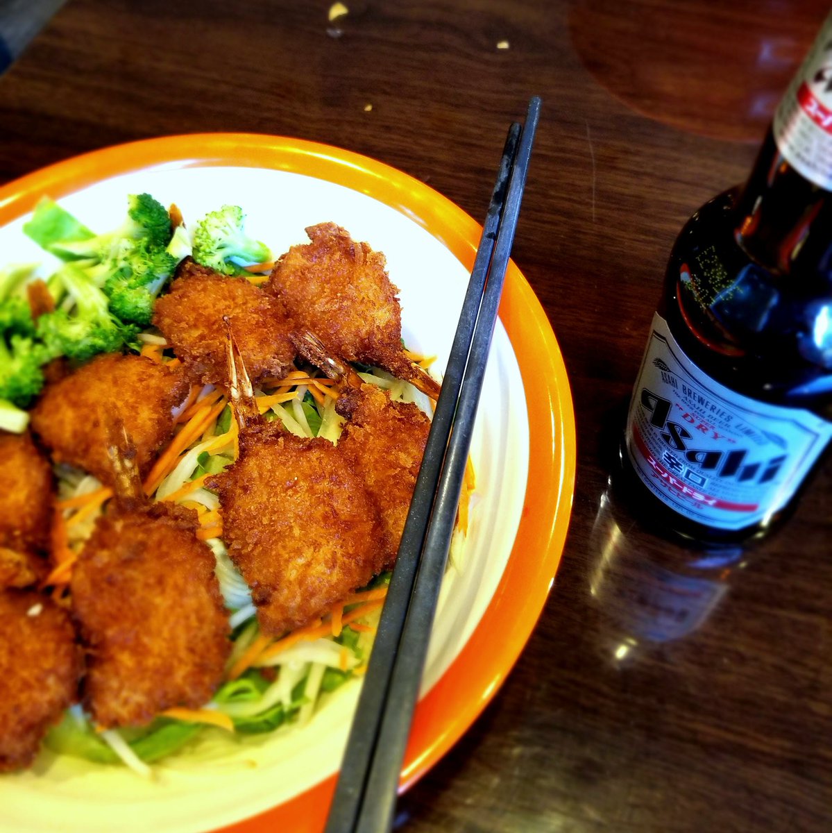 Crispy Shrimp Vermicelli with Asahi beer. #FridayAfternoonVibes #FriYay