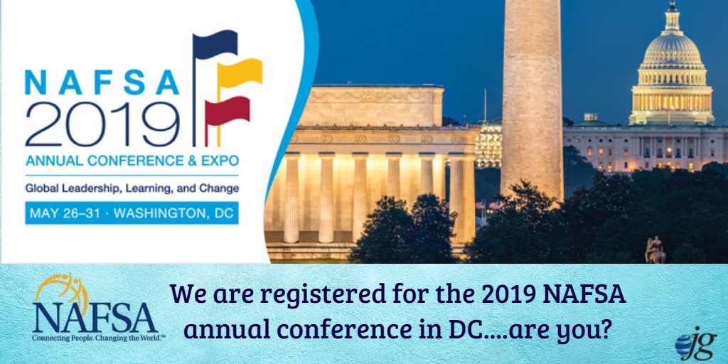 JamesonGlobalEd's tweet photo. Happy @NAFSA Conference Registration Day! This should be a national holiday! Excited to see all of our @iTEP_exam partners and J-Check schools in Washington DC this May! #NAFSA2019 #iTEP #jcheck https://t.co/pLzgReGik3