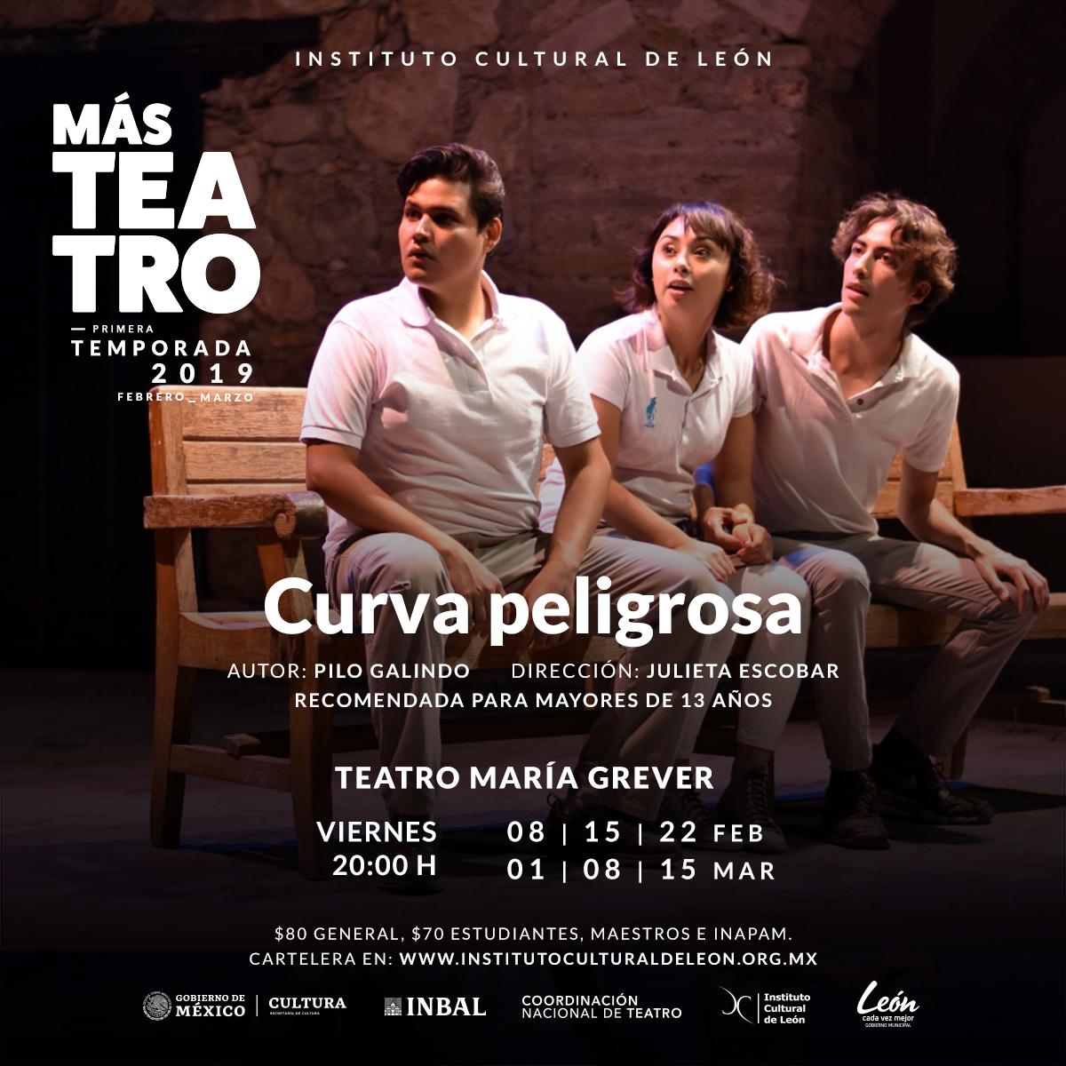 CulturaLeon's tweet photo. #TodosAlTeatro Esta noche tenemos función en el @TeatroGrever. Acompáñanos a disfrutar de 'Curva peligrosa', obra recomendada para mayores de 13 años. https://t.co/SidFdzFAxl