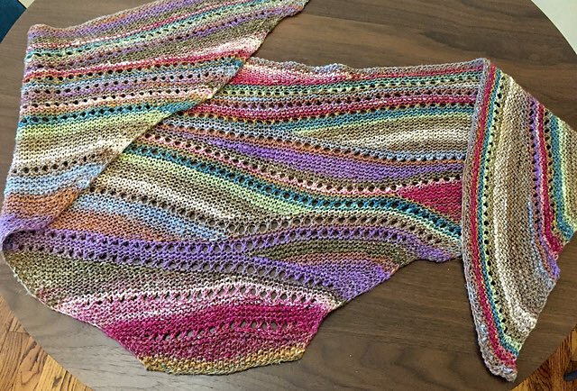 ilga_leja's tweet photo. Oh, the colours! This beautiful Bermuda Scarf is knit by agnesairplane on Ravelry with @knittingfever Noro Silk Garden. https://t.co/zJVjwKNF01 #shortrowknitting #ilgaleja #bermudascarf #laceknitting #scarfknitting #shawlknitting #norosilkgarden https://t.co/df1wjmZp62