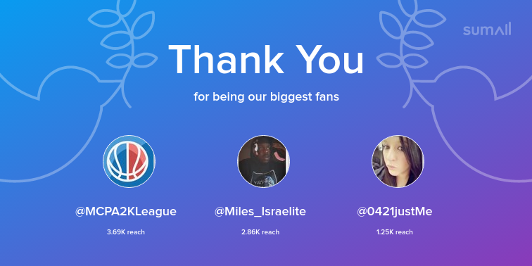 melochilds1553's tweet photo. Our biggest fans this week: @MCPA2KLeague, @Miles_Israelite, @0421justMe. Thank you! via https://t.co/ilZyxwquzI https://t.co/H53qyqrRxn