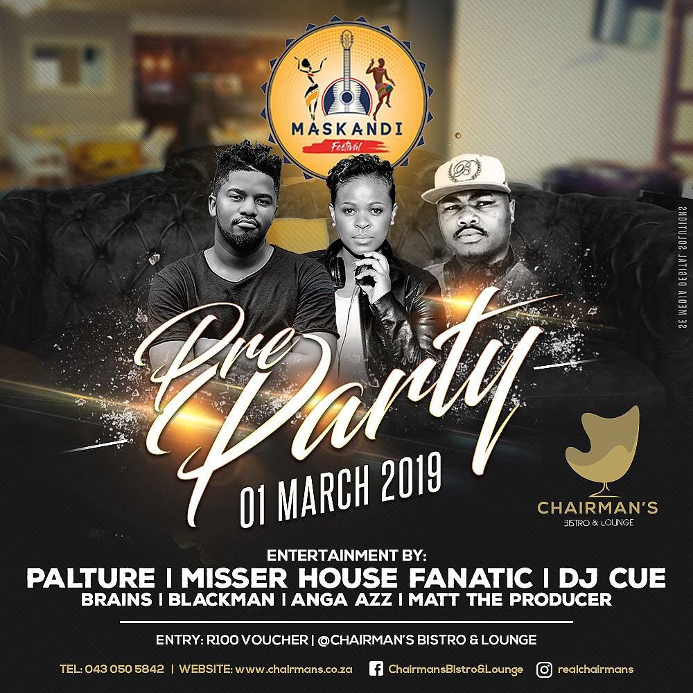 MaskandiF's tweet photo. Tonight from 9pm, come join the pre-party at Chairman's Bistro &amp; Lounge. Details are provided in the poster🔥🔥

Issa potsoyi 👏🏾💯
#BCMMaskandiFestival https://t.co/C6LeEbCzWX