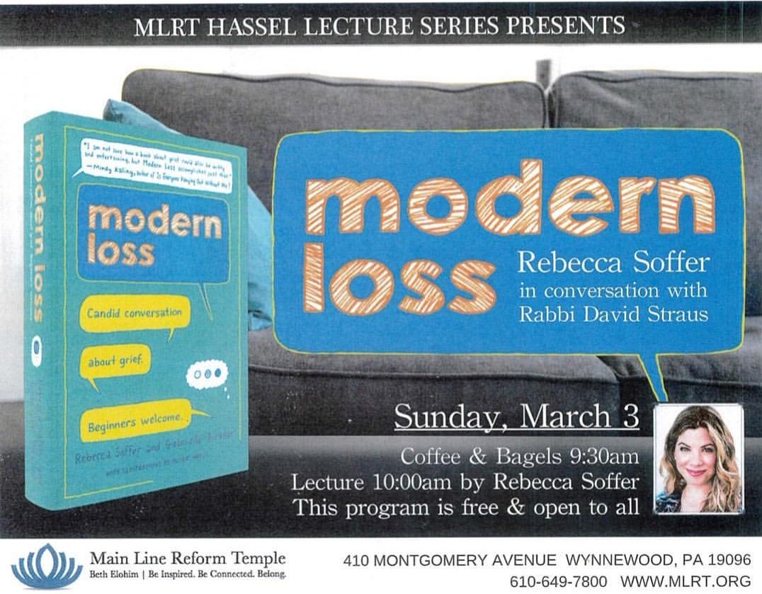 UpliftCenter's tweet photo. This Sunday, March 3rd, Rebecca Soffer of @ModernLoss will be at Main Line Reform Temple through partnership with the the Jewish Book Council. This is free and open to all. Coffee and bagels will be served at 9:30AM and the lecture will begin at 10AM.
#modernloss #upliftphilly https://t.co/IrAlG4IE0a