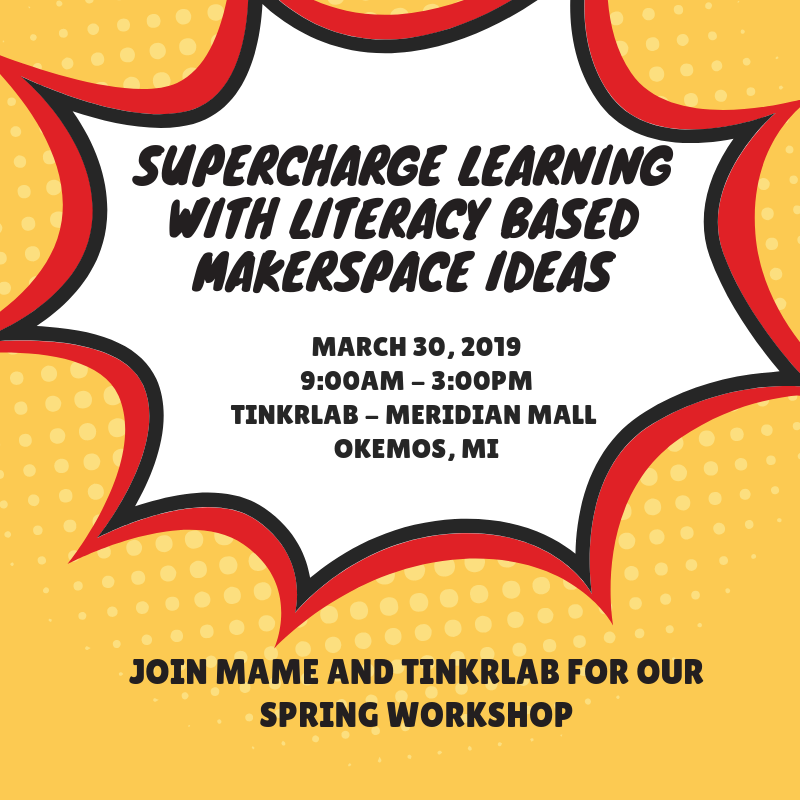 michiganmasl's tweet photo. Explore the latest in MakerSpace literacy learning.  Our workshop will be at the tinkrLAB learning center at the Meridian Mall. Come network and learn something new.  Free SCECHs. Register here:
https://t.co/UQVdIeGFNS
@tinkrlab @SIGLIB_MACUL @massp @MEMSPA https://t.co/MqQkmFsDNA