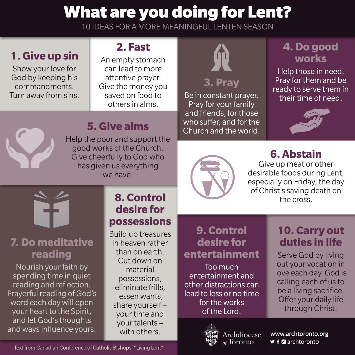 archtoronto's tweet image. #Lent begins on #AshWednesday (March 6th in 2019). Here are 10 ideas for a more meaningful Lenten season. archtoronto.org/lent
