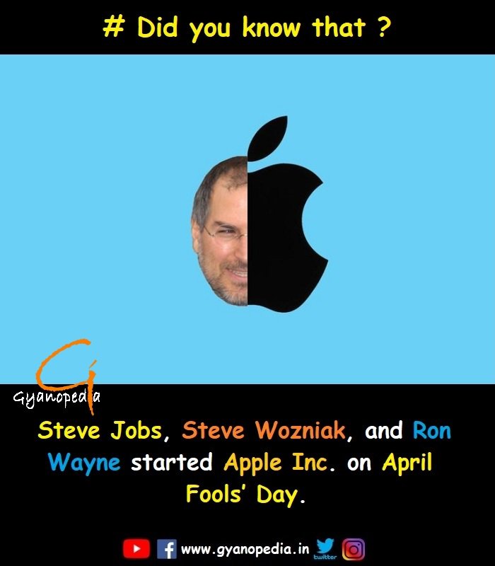 gyanopedia's tweet photo. Steve Jobs, Steve Wozniak, and Ron Wayne started Apple Inc. on April Fools’ Day.
#stevejobs #wozniak #apple #april #2019 #inaugeration #start #aprilfoolday #share #tag #followus #gyanopedia #support #software #market #month #viral #trending #india #phone #yechnology #usa #indian https://t.co/X3lStk3CCt