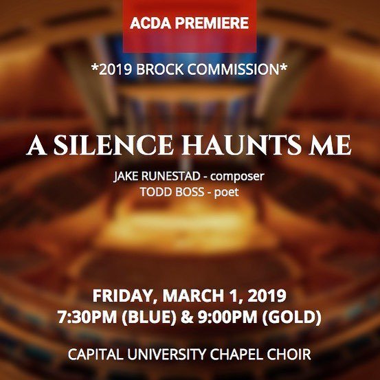 JakeRunestad's tweet photo. 🔥TONIGHT! Hope to see all my #acda2019 friends at these performances. @cuchapelchoir is knocking it out of the park! You won’t want to miss them! 🔥
.
.
.
#asilencehauntsme #jakerunestad #acda #newmusic #premiere #choir #choral #chorus #chorale #beethoven https://t.co/x19JSlVOSB https://t.co/eIUYhrCrIX