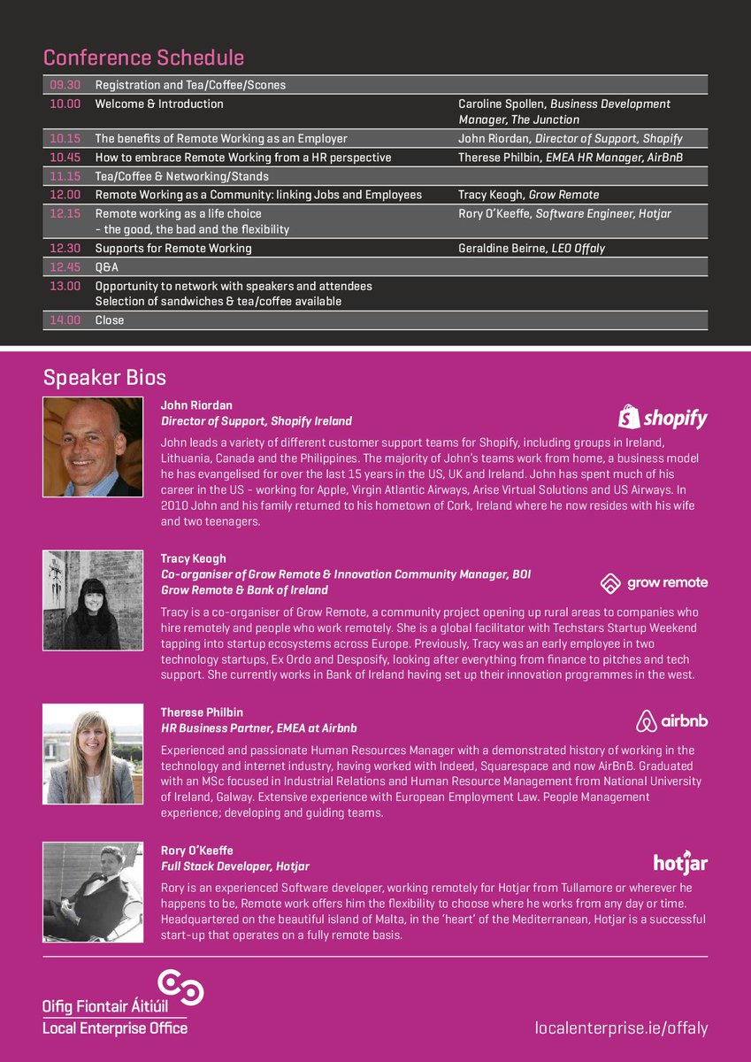 JunctionOffaly's tweet photo. 1 week to go 'REMOTE WORKING - Practical Insights & Approaches' Join us in Tullamore on March 8th Guest Speakers from #Shoify, @GrowRemoteIrl @Tracy_Keogh #AirBnB @hotjar @LEOOffaly and more book now https://t.co/tKkINNPbGU #WorkFromHome #Smartwork #SmartCommunities https://t.co/QejptfeU4X