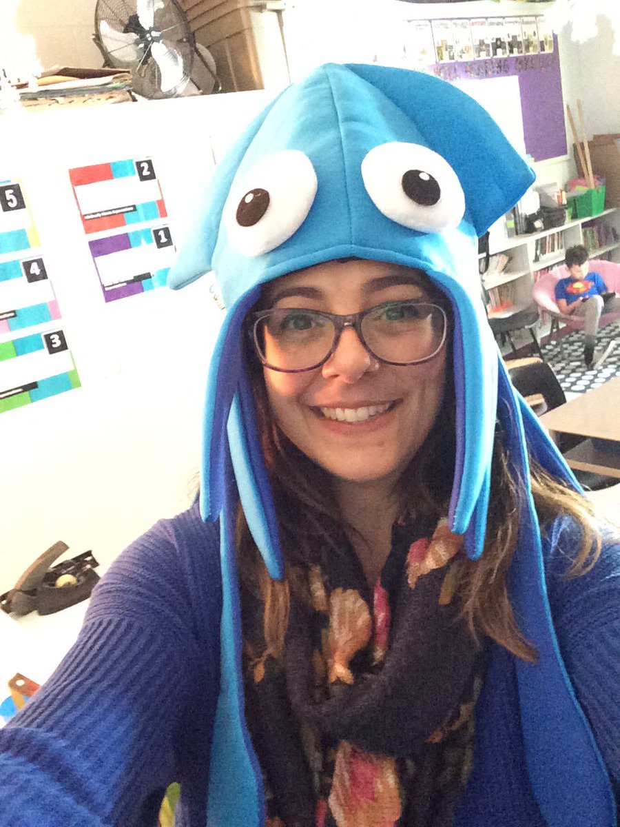 mrsfurino's tweet photo. Thank you to my colleague @AnneJen71474288 for being a “crazy hat” hoarder! #squidhat #lol #crazyhatday @EvergreenLBPSB https://t.co/HoeouYs3jk