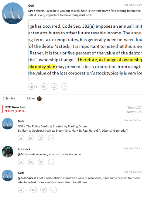 PernixWizard's tweet photo. Stocktwits user Guti $PTX pumpers or  Morons of Wall Street. Game Over, shorts won. https://t.co/vv2YYmd5CS