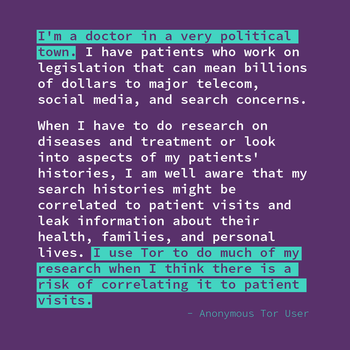Quote from a doctor about using Tor to protect patients