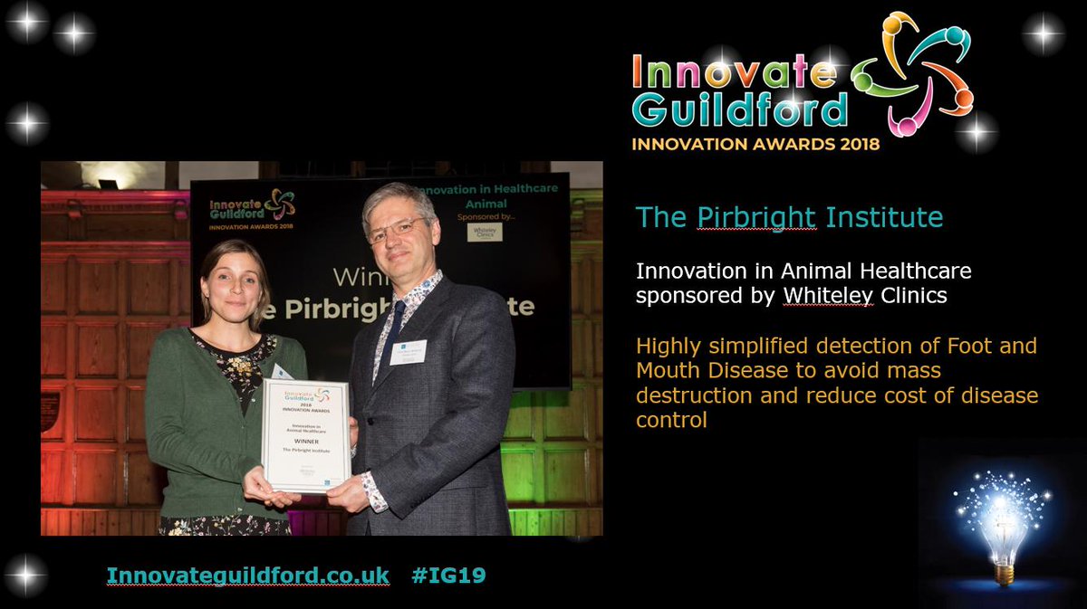 GuildfordBC's tweet photo. Next in series: Innovation Award winners for Healthcare, sponsored by @whiteleyclinic (Human): @TrueInvivo for improving efficacy of radio therapy https://t.co/IqLvHSOaSY (Animal) @Pirbright_Inst for better detecting foot and mouth https://t.co/98v5UQcAGc #IG2019 #chooseGuildford https://t.co/3Q8mZLxTFv