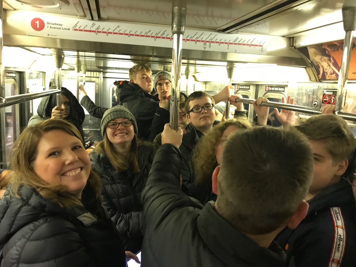 VAHSmusic's tweet photo. Riding the subway down to Battery Park. #vahsmusicnyc2019 https://t.co/AINQHn4jVA