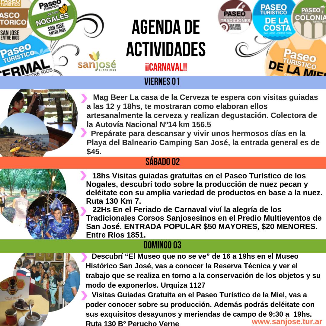 TurismoSJ's tweet photo. Agenda de Actividades en San José #EnteRios #FindeLargo #Carnaval https://t.co/GSHjVqqAcR