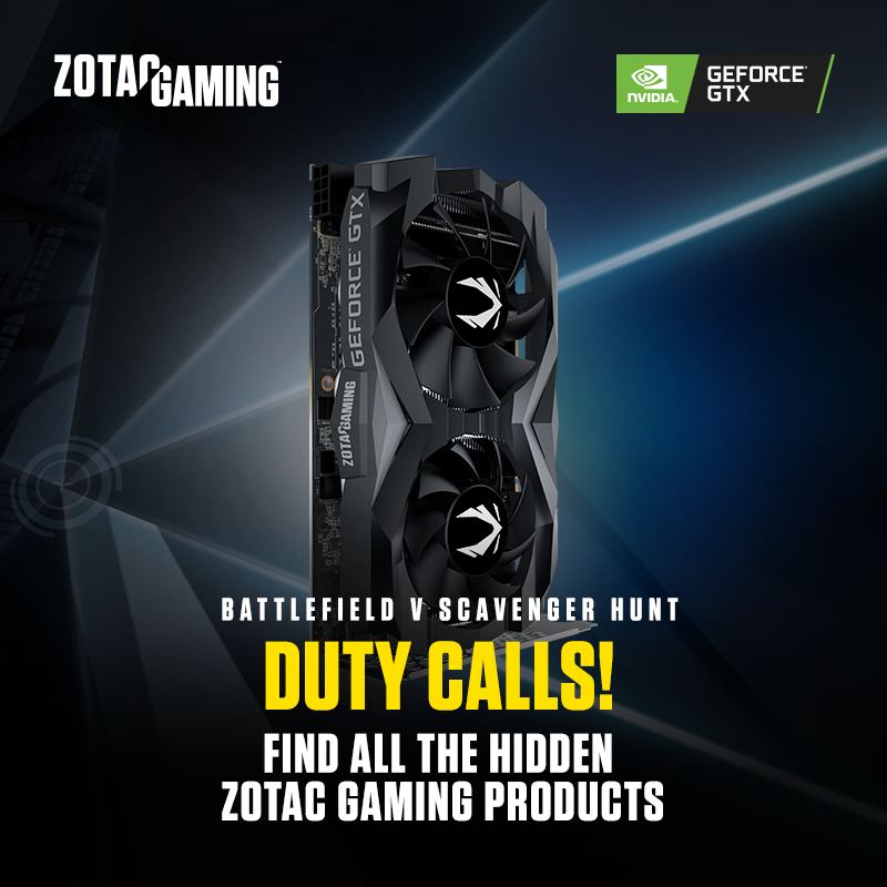 ZOTAC's tweet photo. The #BattlefieldV #ScavengerHunt 2 is ON! 
You could be the lucky winner of a #ZOTACGAMING GEFORCE GTX 1660 Ti!
Enter the #Giveaway &amp; start your hunt: https://t.co/ZCNAJhAJi2 https://t.co/W0UZjzyl46
