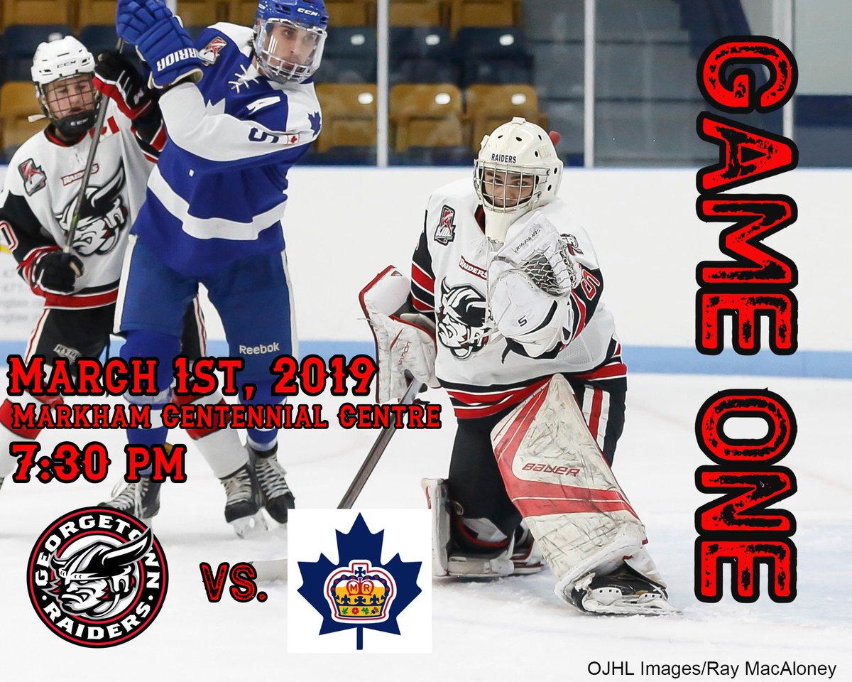 ROUND ONE! GAME ONE! Playoffs Start Tonight!

Join us on the road as we face off against the <a href="/MarkhamRoyals/">Markham Royals</a>! 

See you there Raider Fans! #OJHL #Playoffs