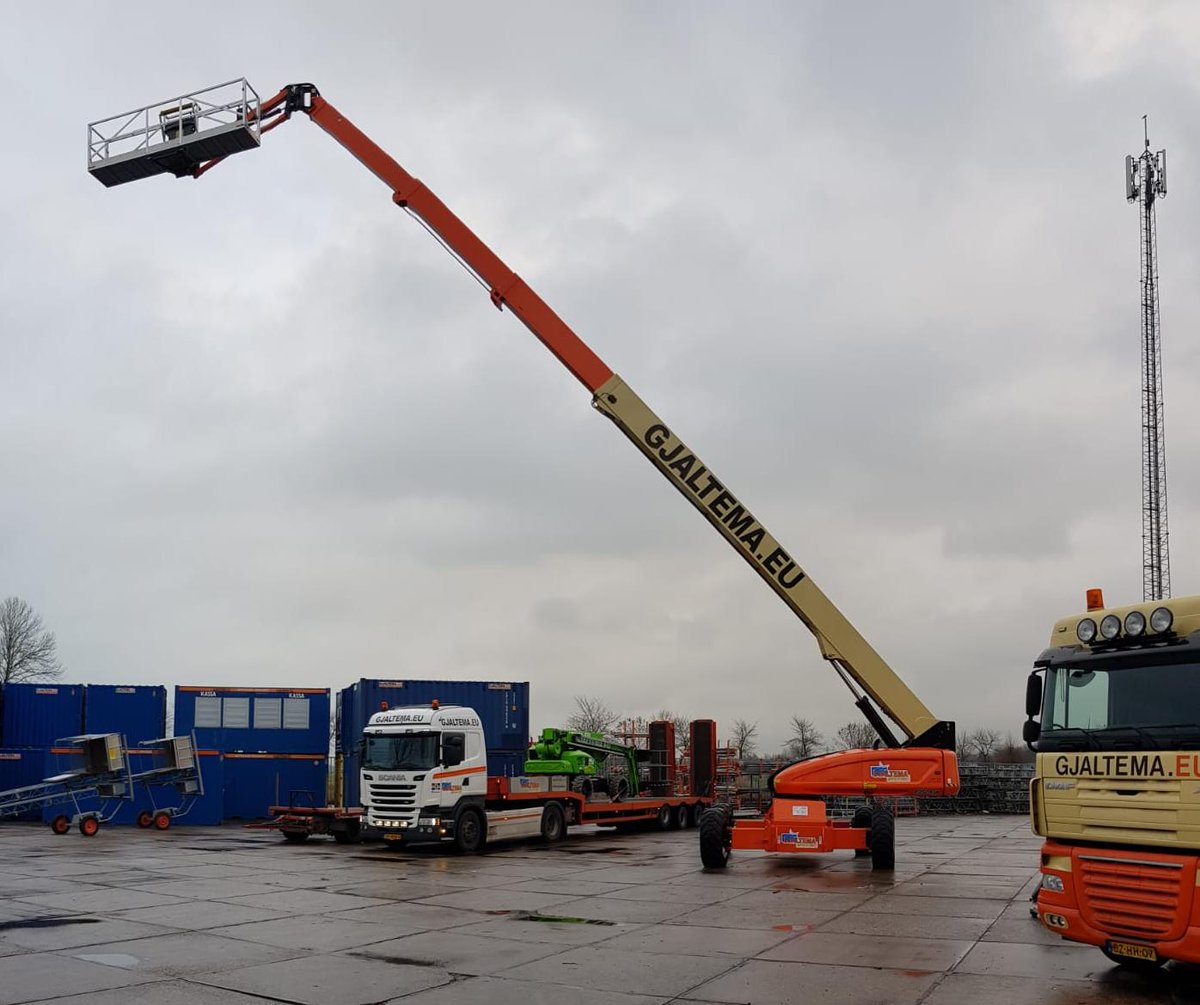 GjaltemaGroep's tweet photo. Nieuw in de verhuur: 43 meter telescoophoogwerker Gjaltema heeft een nieuwe telescoophoogwerker in de verhuur. Uniek aan deze hoogwerker is de hoogte in combinatie met de brede werkbak. Per direct beschikbaar voor verhuur: https://t.co/lKYeykwPiZ