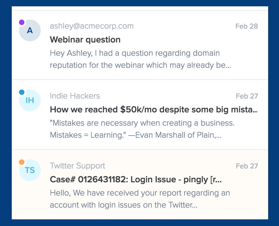 Pinglyapp's tweet image. ⚡️ New inbox message indicators:

💙 Blue: unread
💜 Purple: opened
🧡 Orange: starred

Released this week as part of our UI refresh