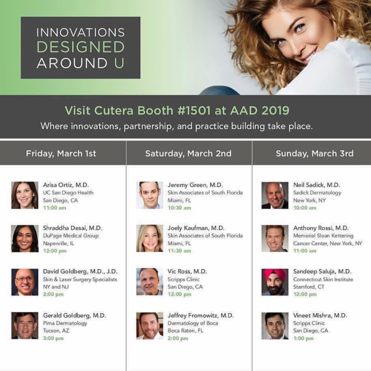 SkinAndLasers's tweet photo. Attending 2019 AAD Annual Meeting this weekend? Be sure to stop by Cutera Booth #1501 - I will be there at 2:00pm today
#AAD2019 @AADmember #Cutera @Cutera #WhyCutera #dermatology #NYCdermatology #dermatologynj @Skin_and_Lasers @SkinAndLasers #skinandlasers https://t.co/jaWP6Cqvyw