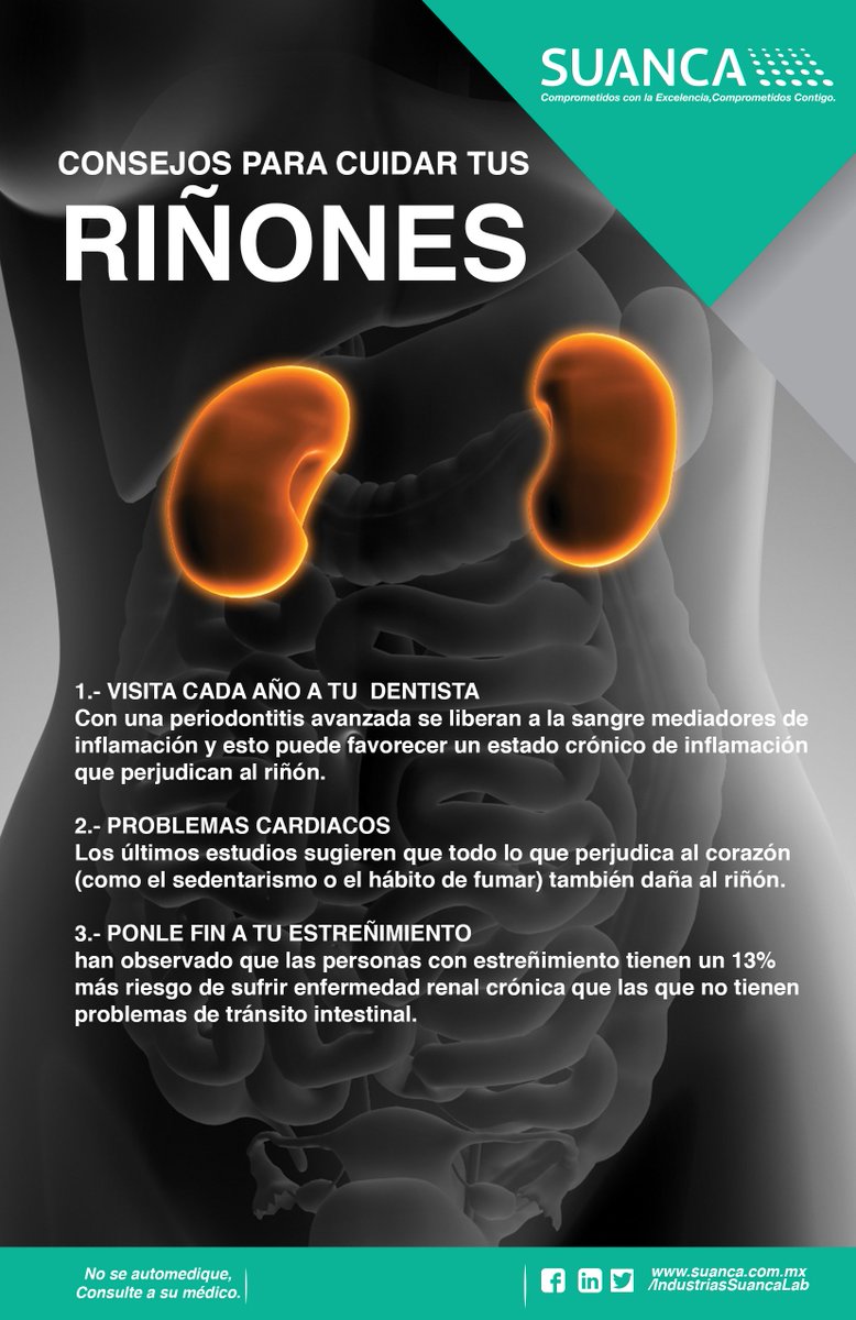 La salud renal de los mexicanos ha empeorado. ¿Y si no estamos teniendo en cuenta lo que les perjudica? 
 Te dejamos unos consejos para cuidarlos. #TuSaludLaCuidamosNosotros