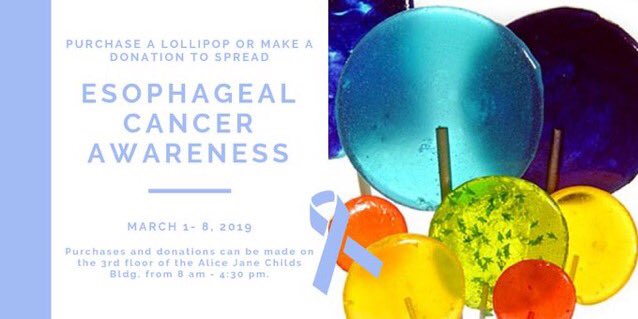 Hrupsanddownes's tweet photo. Bringing attention to Esophageal Cancer Awareness. Please stop by and purchase a lollipop or make a donation. #noonefightsalone #findacure https://t.co/AFQWwv9Aid
