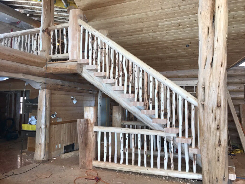 That is a lot of railing.   Red cedar and diamond willow. Top notch