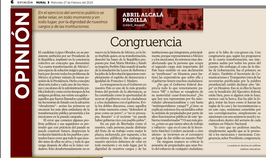 Abril_AlcalaP's tweet photo. Por si no checaron  @Mural🗞 el miércoles, les cuento que me abrieron un espacio para compartir mi opinión sobre unas de las incongruencias de la 4T y la de sus autoridades🤨🤦🏻‍♀.  Aquí se las dejo para que le den una leidita y ojalá la disfruten. https://t.co/lmaQP1MVHj