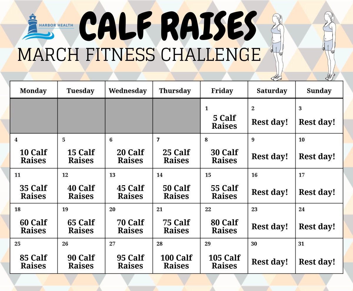 Harbor_Health's tweet image. Spring is just around the corner so March is the perfect month to put a little spring in your step with calf raises! If you don&apos;t already exercise or you’re unsure of your health status, talk with your doctor before starting a new program. #fitnessfriday #ExerciseForAll