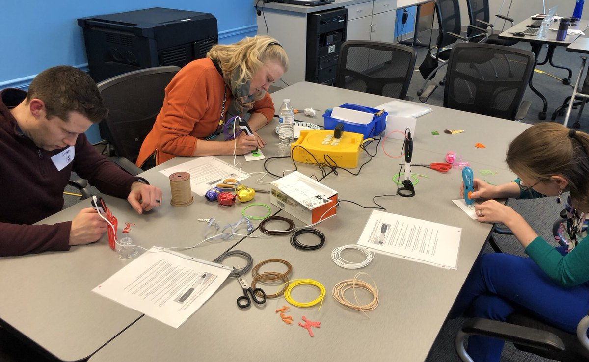 cummingsl's tweet image. Oakland County Maker Leadership Network had fun trying out low temp pens from @3Doodler and high temp pens. Great conversation about which pens for which age level, pros &amp;amp; cons of each, why use them, &amp;amp; instructional ideas. Please share your ideas!  #cmakers #oakedtech
