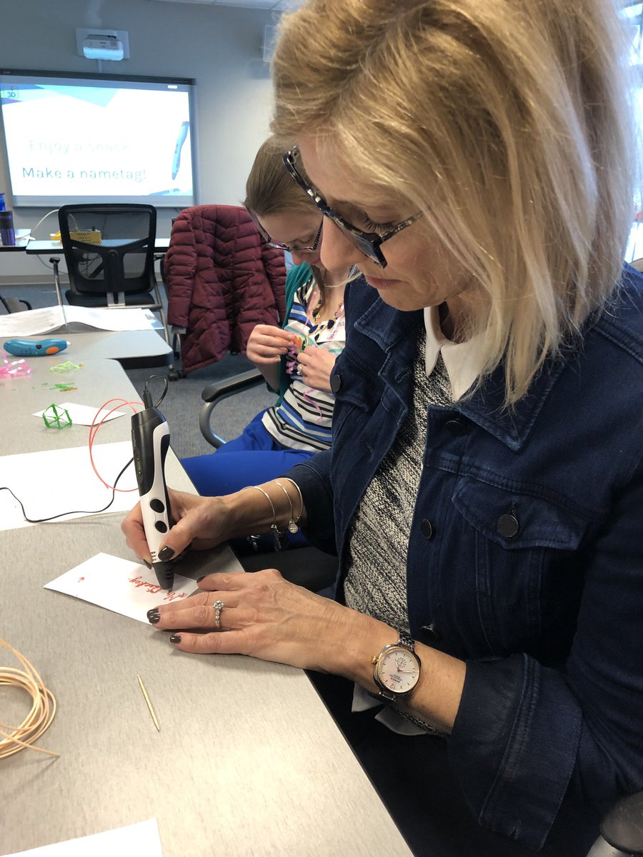 cummingsl's tweet image. Oakland County Maker Leadership Network had fun trying out low temp pens from @3Doodler and high temp pens. Great conversation about which pens for which age level, pros &amp;amp; cons of each, why use them, &amp;amp; instructional ideas. Please share your ideas!  #cmakers #oakedtech