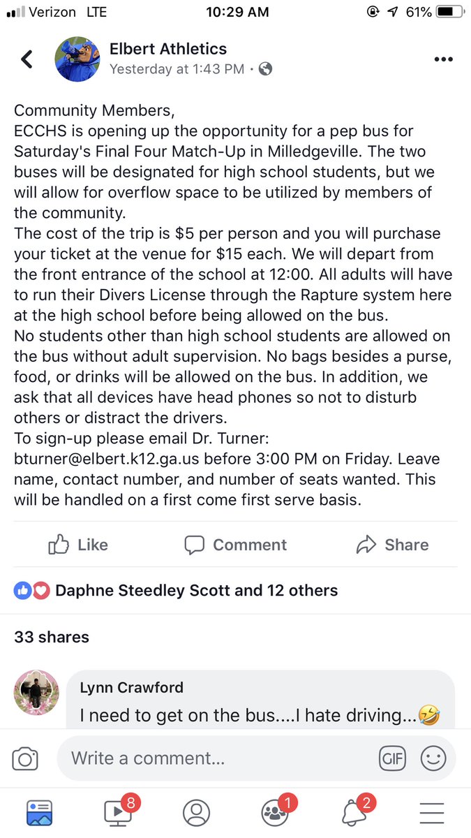 ElbertSTUDENTS's tweet photo. We hope to see EVERYONE in Milledgeville tomorrow!! If you don’t have a ride.. no worries, there is a pep bus leaving from the school at 12 tomorrow! Let’s show up loud and strong as we cheer on our Devils! 🔥💙🤘🏼💍 #GoDevils #BeatTherrell #RingChasing https://t.co/qTsTaLGpfg